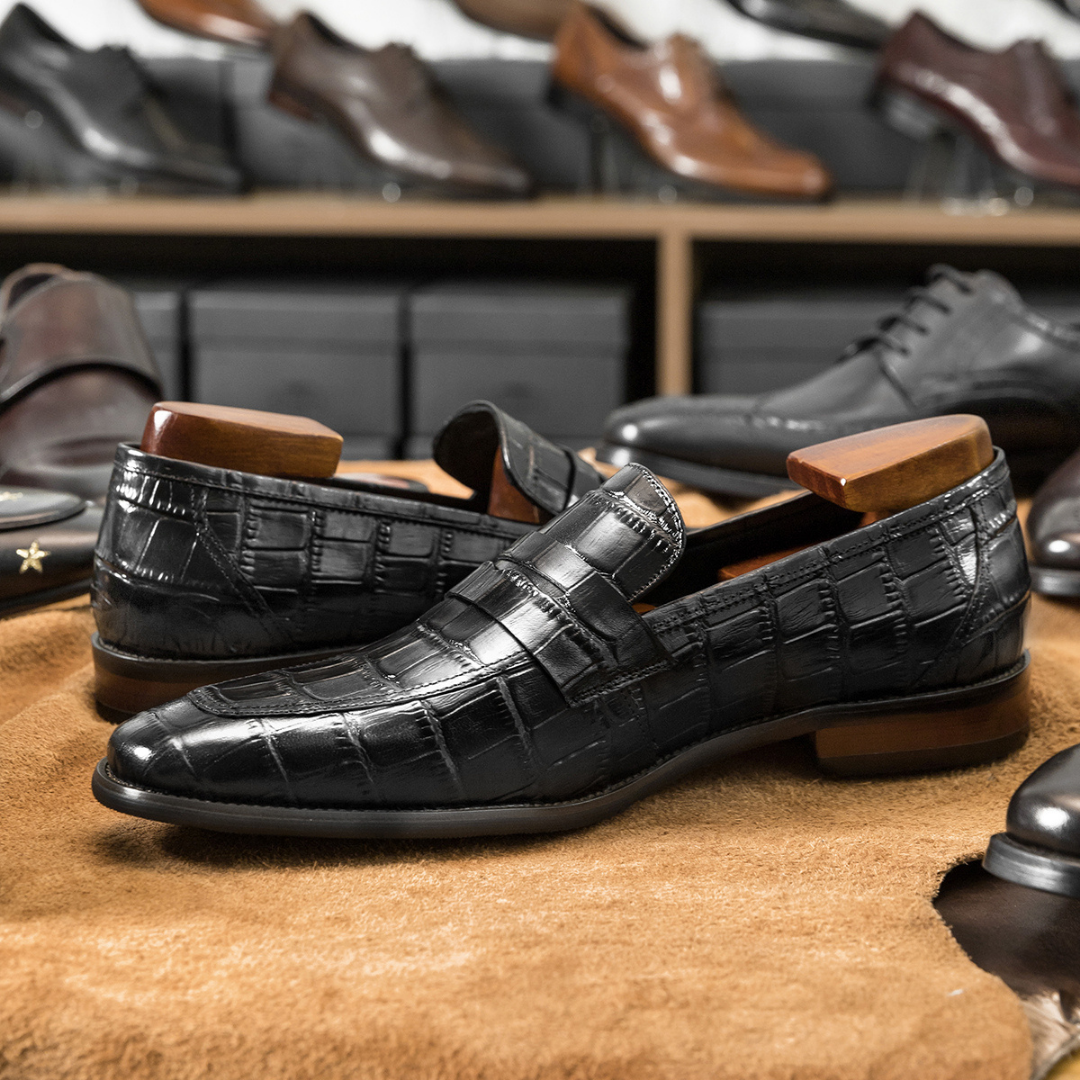 Mocassini Uomo Imperio Lux in Pelle Goﬀrata Lucida – Morvora